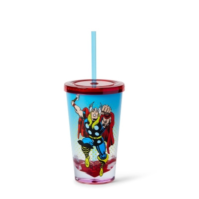 Marvel Thor God Of Thunder Plastic Tumbler Cup Lid & Straw | Holds 19 Ounces 
