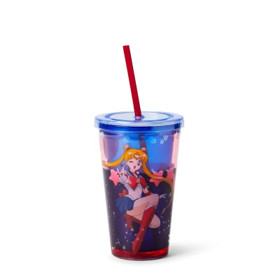 Sailor Moon Confetti Plastic Tumbler Cup With Lid & Straw | Holds 16 Ounces 