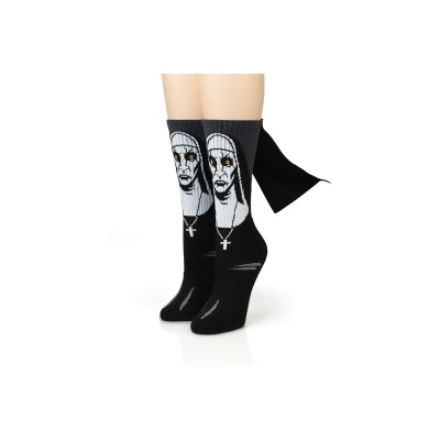 The Nun Athletic Crew Socks with 3D Print - Breathable Black Tube Socks - 1 Pair 