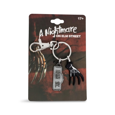 A Nightmare On Elm Street Sign and Freddy Glove Heavy Duty Metal Car Keychain 