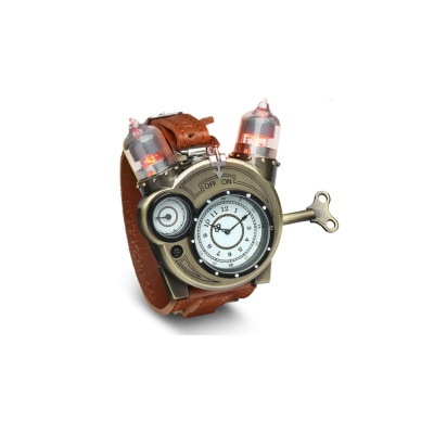 Steampunk Tesla Analog Watch With Metal Findings And Leather Strap 