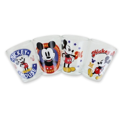 Disney Mickey Mouse Vintage Logos 4 Piece Mini Glass Set 