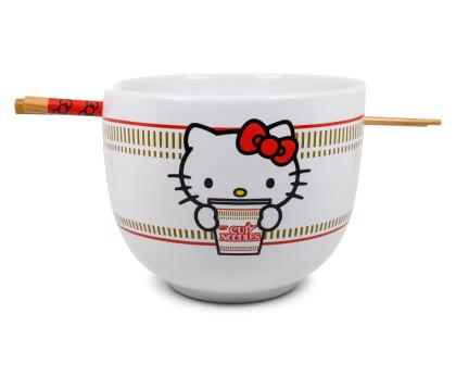 Hello Kitty Cup Noodle Japanese Dinnerware Set | 20-Ounce Ramen Bowl, Chopsticks 
