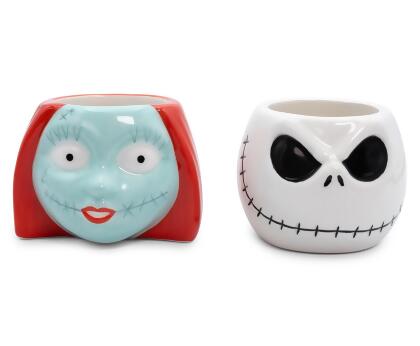 Disney Nightmare Before Christmas Jack and Sally Sculpted Handle Ceramic Mug Set