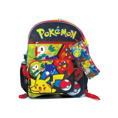Pokemon Characters 5 Piece 16 Inch Backpack | 2x Cases | Bottle | Zip Pull 
