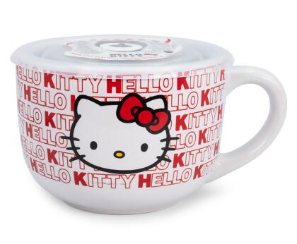 Sanrio Hello Kitty Red Ceramic Soup Mug with Lid | Holds 24 Ounces 