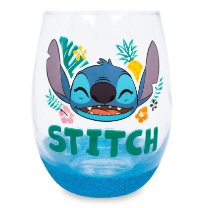 Disney Lilo & Stitch Hawaiian Flowers Teardrop Stemless Wine Glass | 20 Ounces 