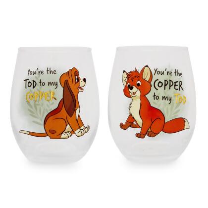 Disney The Fox and the Hound 20-Ounce Teardrop Stemless Wine Glass | Set of 2 