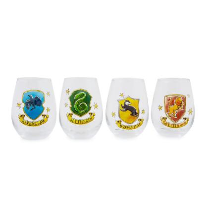 Harry Potter Hogwarts House Crests 12-Ounce Stemless Wine Glasses Set of 4