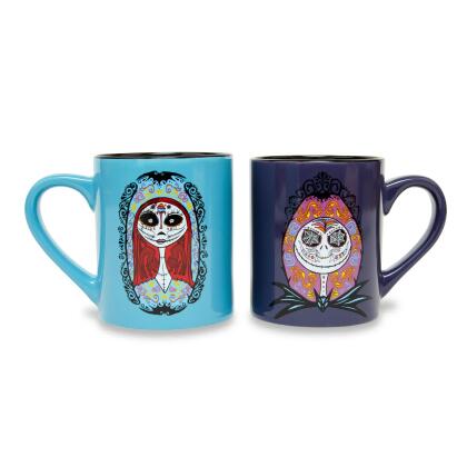 Disney Nightmare Before Christmas Sugar Skulls Jack and Sally Ceramic Mug Set 