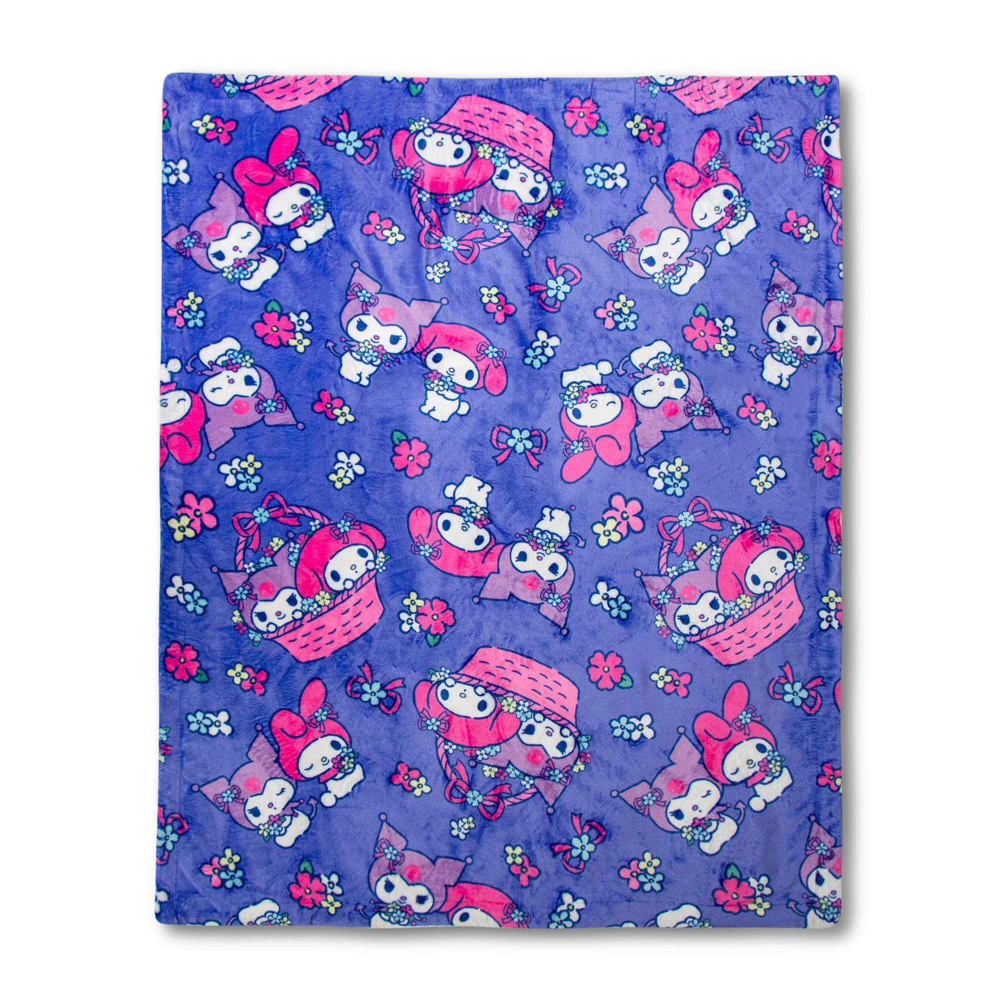 Sanrio My Melody and Kuromi Flower Baskets Sherpa Throw Blanket | 50 x 60 Inches
