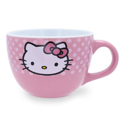 Sanrio Hello Kitty Pink Polka Dots Ceramic Soup Mug | Holds 24 Ounces 