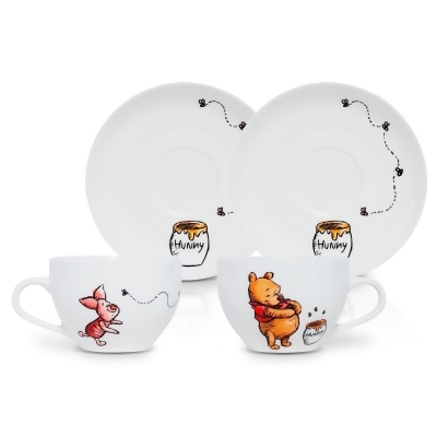 Disney Winnie the Pooh Bone China 4-Piece Teacup and Saucer Set 