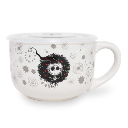 Disney Nightmare Before Christmas Santa Jack Wreath Ceramic Soup Mug With Lid 