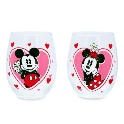 Disney Minnie and Mickey Mouse Hearts Stemless Wine Glasses | Set of 2 
