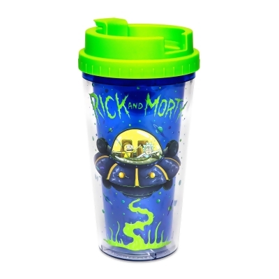 Rick and Morty Spaceship Googus Plastic Travel Mug With Lid | Holds 16 Ounces 