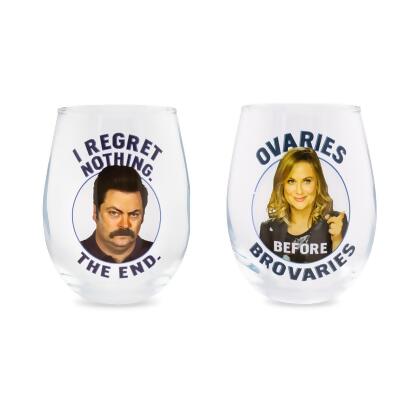Parks and Recreation Ron & Leslie 20-Ounce Stemless Wine Glasses | Set of 2 
