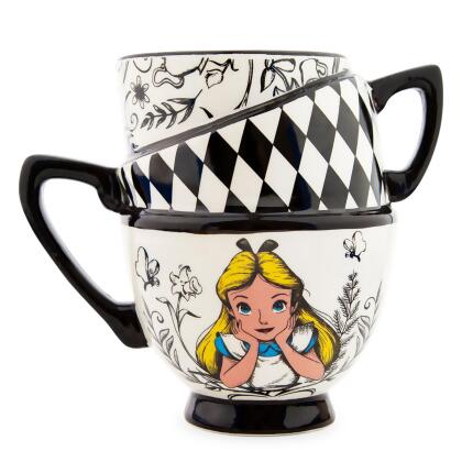 Disney Alice in Wonderland Monochrome Stacked Teacups Sculpted Ceramic Mug 