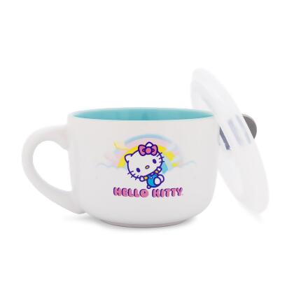 Sanrio Hello Kitty Clouds Ceramic Soup Mug With Vented Lid | Holds 24 Ounces 