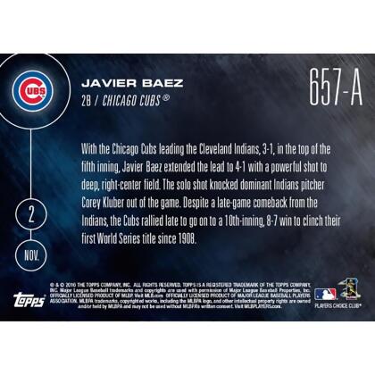 MLB Chicago Cubs Javier Baez #657 2016 Topps NOW Trading Card alternate image