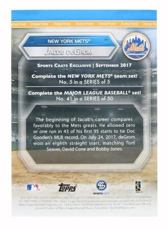 NY Mets MLB Crate Exclusive Topps Card #41 - Jacob DeGrom alternate image