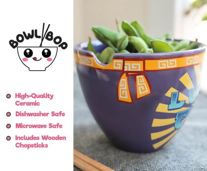 Bowl Bop Purple Lucky Cat Japanese Dinner Set | 16-Ounce Ramen Bowl, Chopsticks alternate image