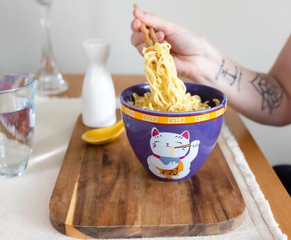 Bowl Bop Purple Lucky Cat Japanese Dinner Set | 16-Ounce Ramen Bowl, Chopsticks alternate image