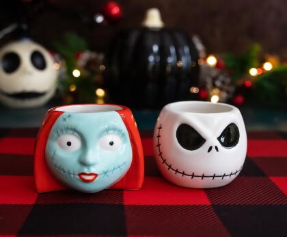 Disney Nightmare Before Christmas Jack and Sally Sculpted Handle Ceramic Mug Set