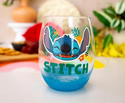 Disney Lilo & Stitch Hawaiian Flowers Teardrop Stemless Wine Glass | 20 Ounces alternate image