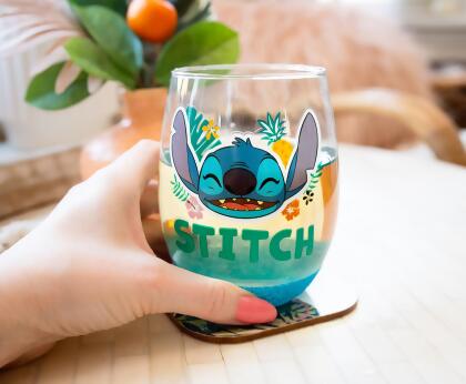 Disney Lilo & Stitch Hawaiian Flowers Teardrop Stemless Wine Glass | 20 Ounces alternate image