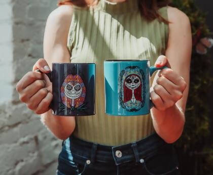 Disney Nightmare Before Christmas Sugar Skulls Jack and Sally Ceramic Mug Set alternate image