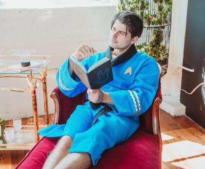 Star Trek: The Original Series Waffle-Weave Cotton Adult Bathrobe | Blue Medical alternate image