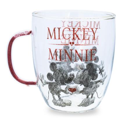 Disney Peace Love Mickey Mouse Glitter Handle Glass Mug Holds 14 Ounces