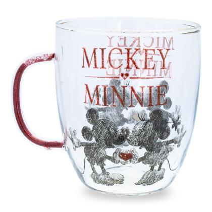 Silver Buffalo Disney Peace Love Mickey Mouse Glitter Handle Glass Mug |  Holds 14 Ounces