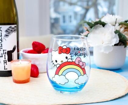 Sanrio Hello Kitty Rainbow Peek Stemless Wine Glass | Holds 20 Ounces alternate image