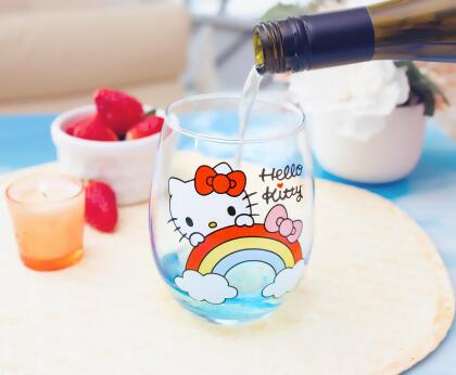 Sanrio Hello Kitty Rainbow Peek Stemless Wine Glass | Holds 20 Ounces alternate image