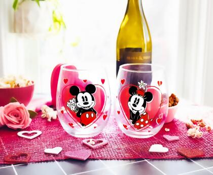 Disney Minnie and Mickey Mouse Hearts Stemless Wine Glasses | Set of 2 alternate image