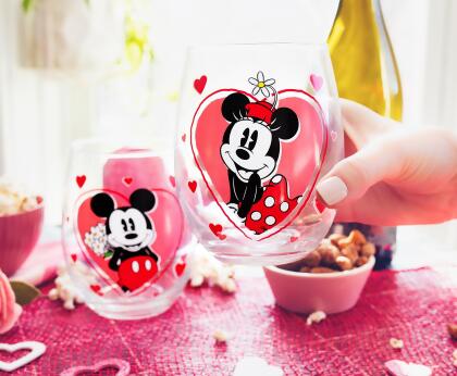 Disney Minnie and Mickey Mouse Hearts Stemless Wine Glasses | Set of 2 alternate image
