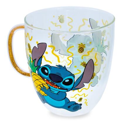 Disney Lilo & Stitch Pineapples Glitter Handle Glass Mug | 14 Ounces alternate image