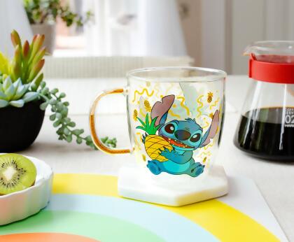 Disney Lilo & Stitch Pineapples Glitter Handle Glass Mug | 14 Ounces alternate image