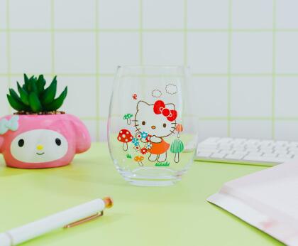 Sanrio Hello Kitty Mushrooms Stemless Wine Glass | Holds 20 Ounces alternate image