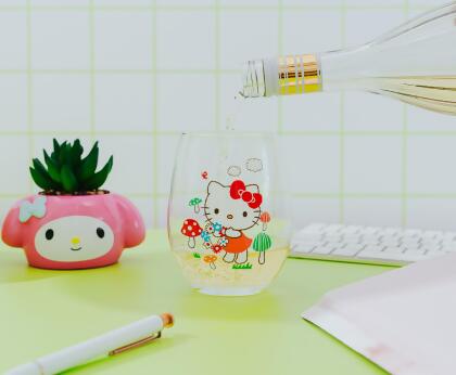 Sanrio Hello Kitty Mushrooms Stemless Wine Glass | Holds 20 Ounces alternate image