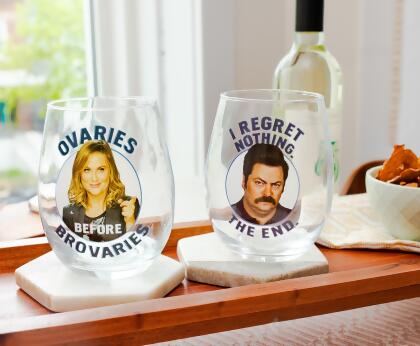 Parks and Recreation Ron & Leslie 20-Ounce Stemless Wine Glasses | Set of 2 alternate image