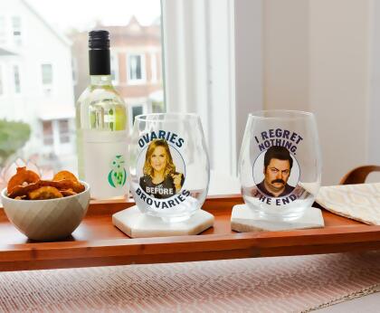 Parks and Recreation Ron & Leslie 20-Ounce Stemless Wine Glasses | Set of 2 alternate image