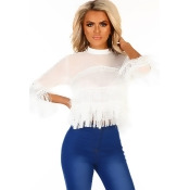 Miss Million White Fringe Crochet Trim Top Miss Million White Fringe Crochet Trim Top