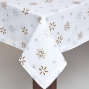 Cotton Christmas Gold Snowflake Tablecloth, 54 x 90 Inches Cotton Christmas Gold Snowflake Tablecloth, 54 x 90 Inches
