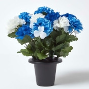 Artificial Blue & White Carnations Flower Arrangement in Grave Vase Artificial Blue & White Carnations Flower Arrangement in Grave Vase