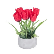 Red Tulip Flowers Artificial Potted Plant in Grey Concrete Pot Red Tulip Flowers Artificial Potted Plant in Grey Concrete Pot