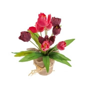 Pink Artificial Tulip Flowers Arrangement in Rustic Burlap Pot, 45cm Pink Artificial Tulip Flowers Arrangement in Rustic Burlap Pot, 45cm