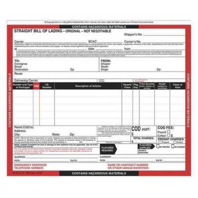 JJ KELLER 956 Hazmat Bill of Lading Forms, Hazmat, PK250 ...